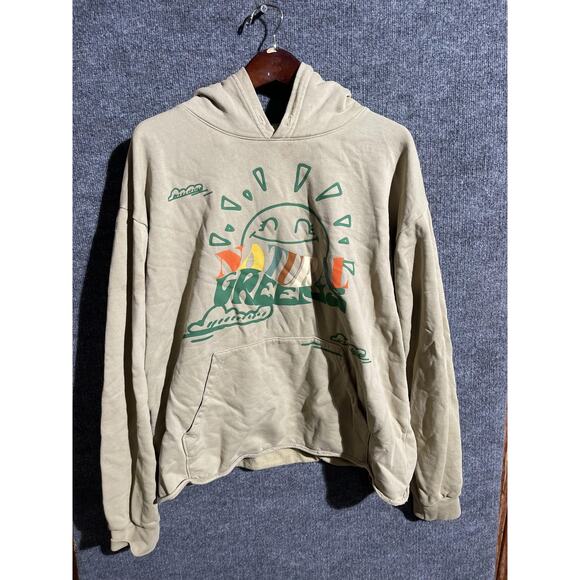 Natural Greens Hoodie Mens XL Tan Beige Pullover Graphic Smiley Sun Made in USA - Picture 1 of 9